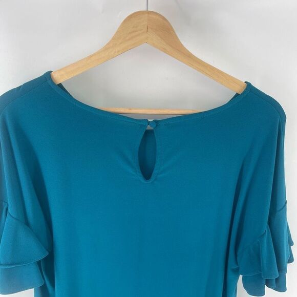 INC International Concepts Women's Ruffled Sleeve Top Shirt Stretch Blue Medium - Picture 8 of 10